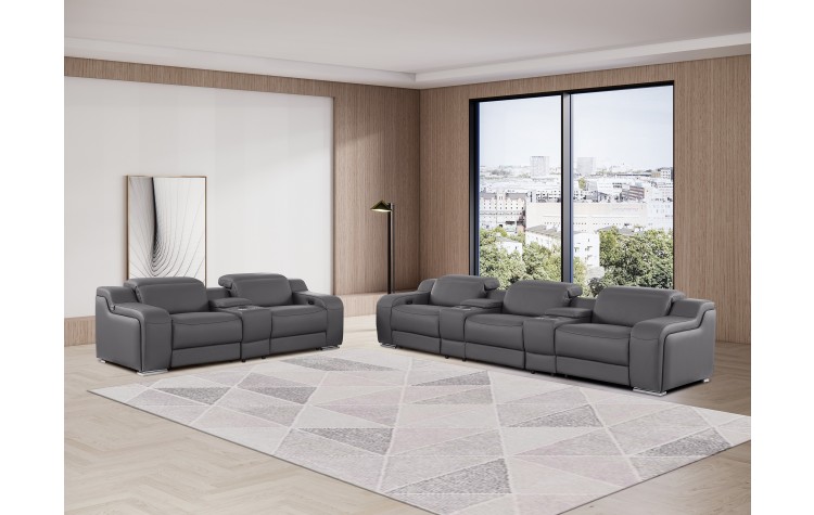 1116 DivanItalia Dark Gray 8-Piece Modular Power Reclining Sofa Set with Power Headrests – Top Grain Italian Leather