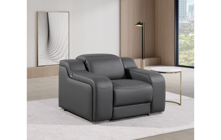 1116 DivanItalia Dark Grey Top Grain Italian Leather Power Reclining Chair with Power Headrests