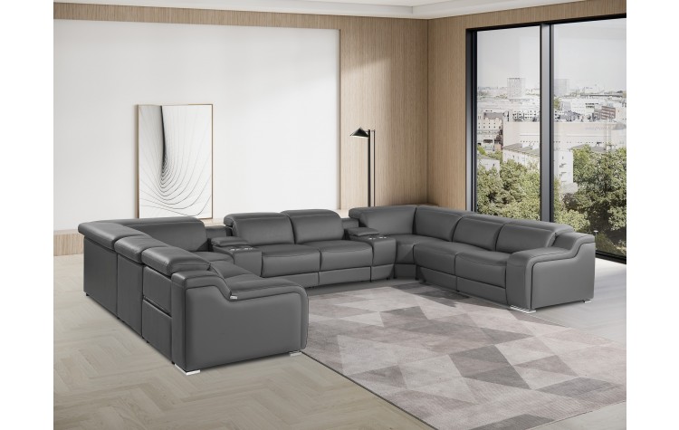1116 DivanItalia Dark Gray 10-Piece Sectional with 4 Power Recliners and Power Headrests