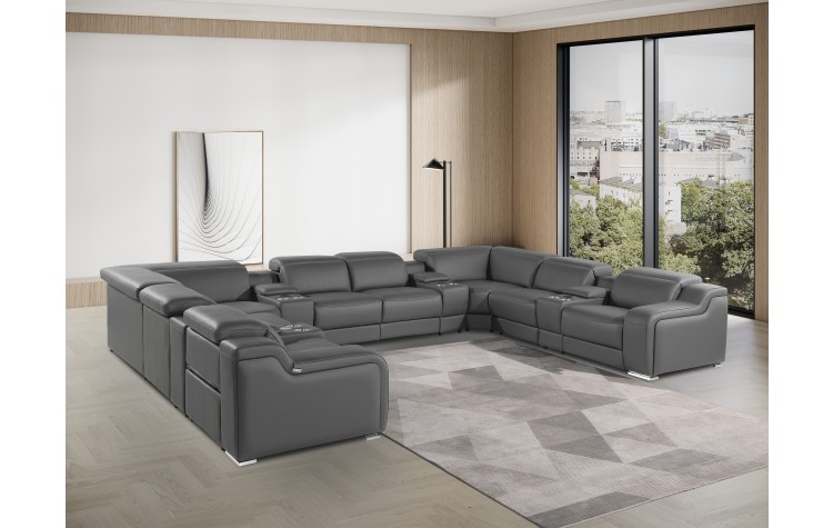 1116 DivanItalia Dark Gray 12-Piece Sectional with 4 Power Recliners and Power Headrests