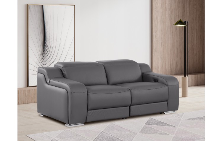 1116 DivanItalia Dark Grey Top Grain Italian Leather Loveseat with Power Headrest