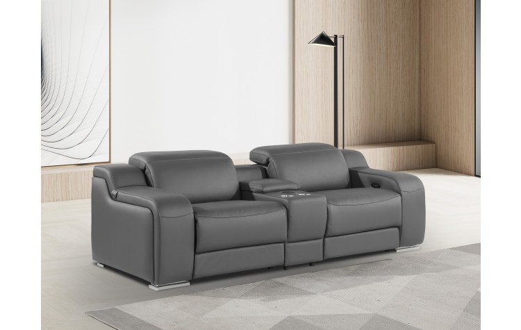 1116 DivanItalia Dark Gray Modular Power Reclining Loveseat with Power Headrest