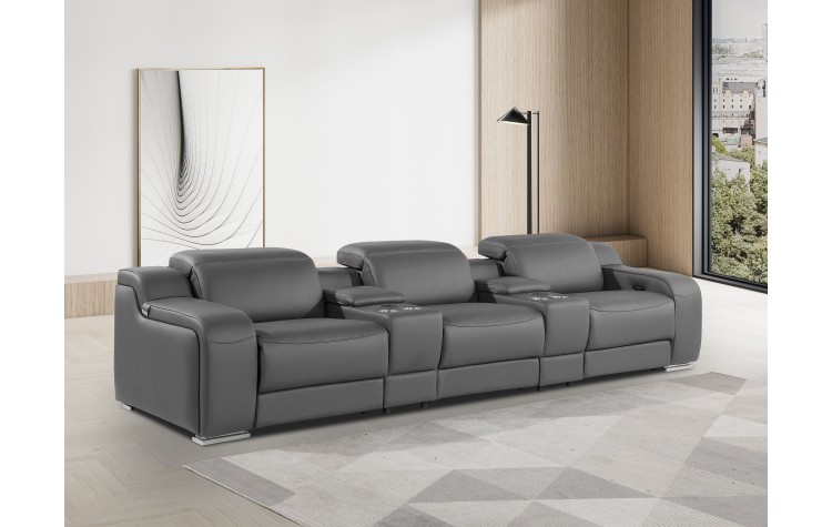 1116 DivanItalia Dark Gray 5-Piece Power Reclining Sofa with Power Headrest in Top Grain Italian Leather