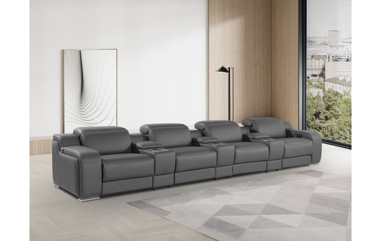 1116 DivanItalia Dark Gray 7-Piece Power Reclining Sofa with Power Headrest in Top Grain Italian Leather