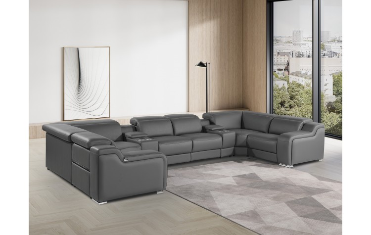 1116 DivanItalia Dark Gray 8-Piece Sectional with 2 Power Recliners and Power Headrests