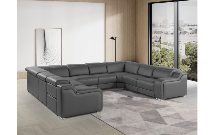 1116 DivanItalia Dark Gray 8-Piece Sectional with 4 Power Recliners and Power Headrests (No Consoles)