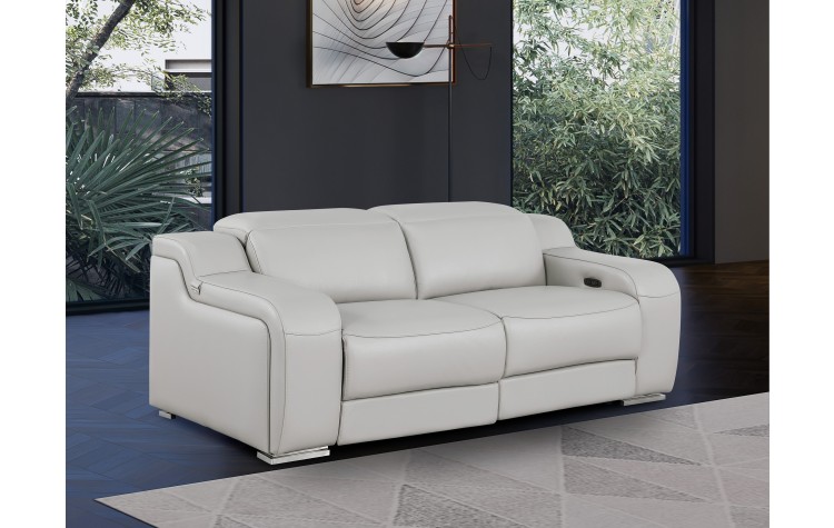 1116 DivanItalia LIght Grey Top Grain Italian Leather Loveseat with Power Headrest