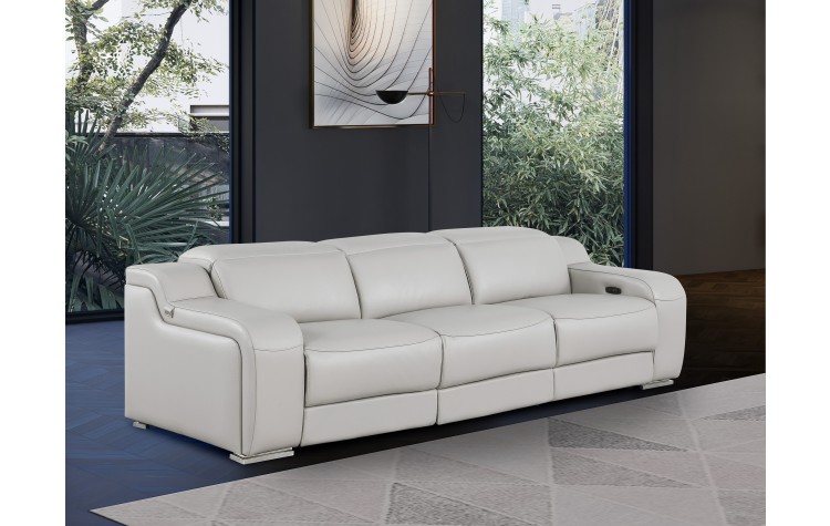 1116 DivanItalia LIght Grey Top Grain Italian Leather Power Reclining Sofa with Dual Recliners and Power Headrests