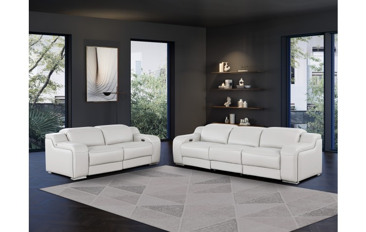 1116 DivanItalia LIght Grey Modular Power Reclining Sofa and Loveseat Set – Top Grain Italian Leather with Power Headrests