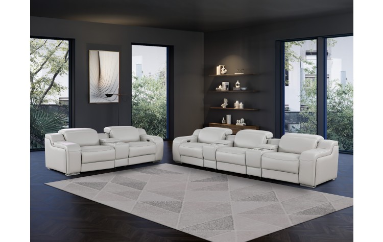 1116 DivanItalia Light Gray 8-Piece Modular Power Reclining Sofa Set with Power Headrests – Top Grain Italian Leather