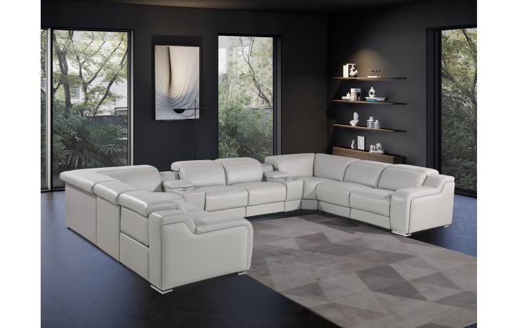 1116 DivanItalia Light Gray 10-Piece Sectional with 4 Power Recliners and Power Headrests