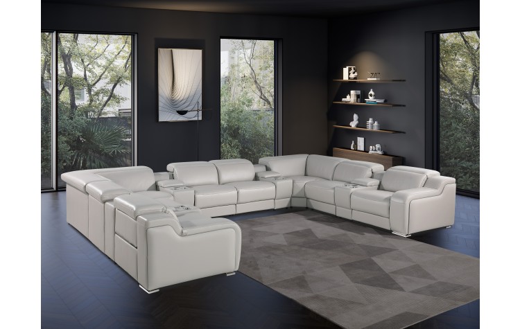 1116 DivanItalia Light Gray 12-Piece Sectional with 4 Power Recliners and Power Headrests