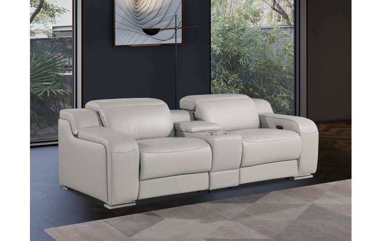 1116 DivanItalia Light Gray Modular Power Reclining Loveseat with Power Headrest