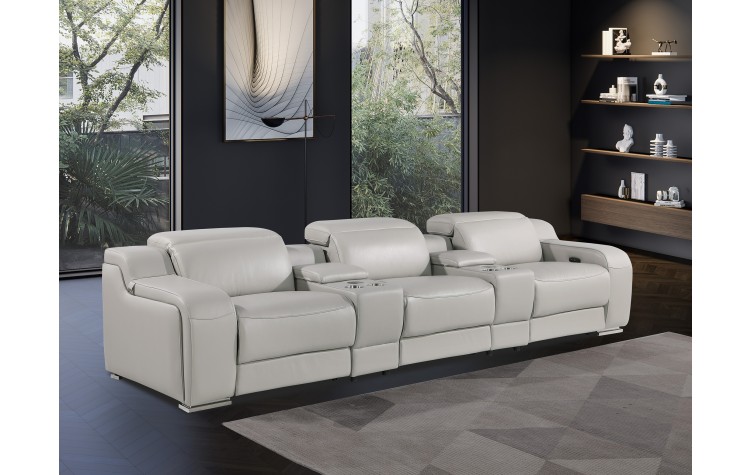 1116 DivanItalia Light Gray 5-Piece Power Reclining Sofa with Power Headrest in Top Grain Italian Leather