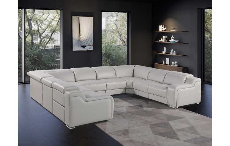 1116 DivanItalia Light Gray 8-Piece Sectional with 4 Power Recliners and Power Headrests (No Consoles)