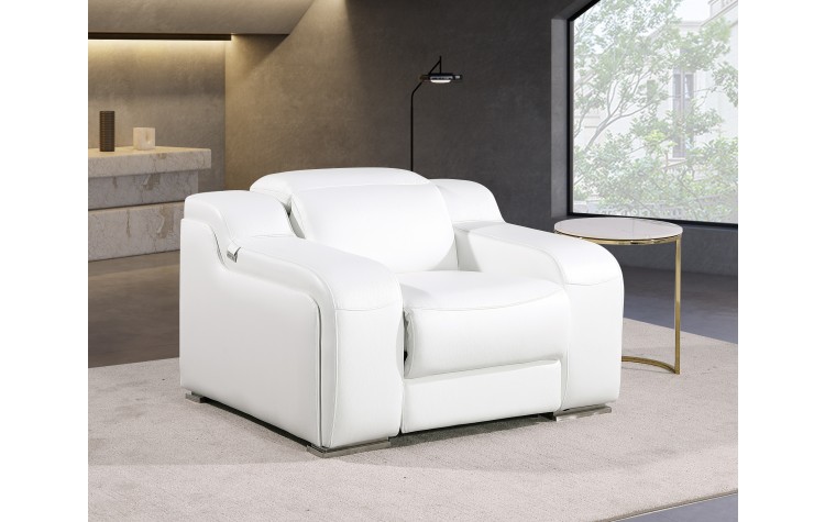 1116 DivanItalia White Top Grain Italian Leather Power Reclining Chair with Power Headrests