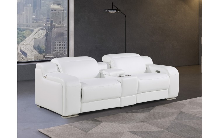 1116 DivanItalia White Modular Power Reclining Loveseat with Power Headrest