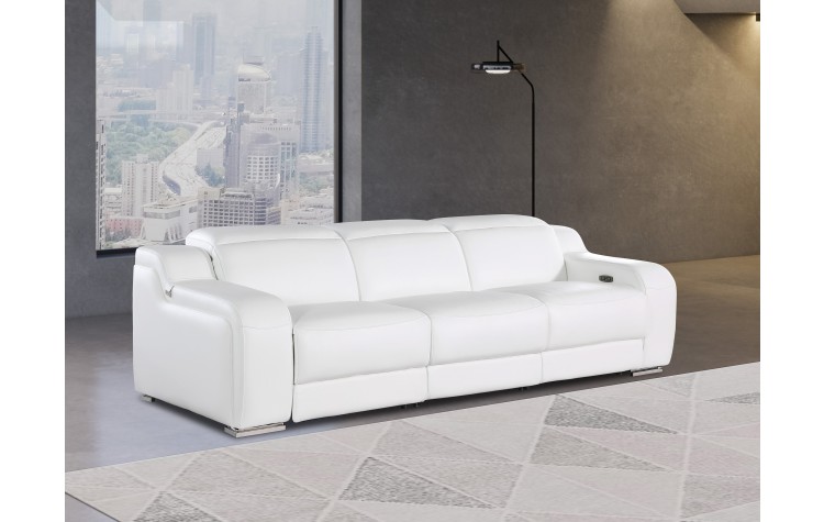 1116 DivanItalia White Top Grain Italian Leather Power Reclining Sofa with Dual Recliners and Power Headrests