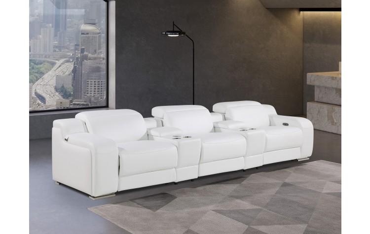 1116 DivanItalia White 5-Piece Power Reclining Sofa with Power Headrest in Top Grain Italian Leather