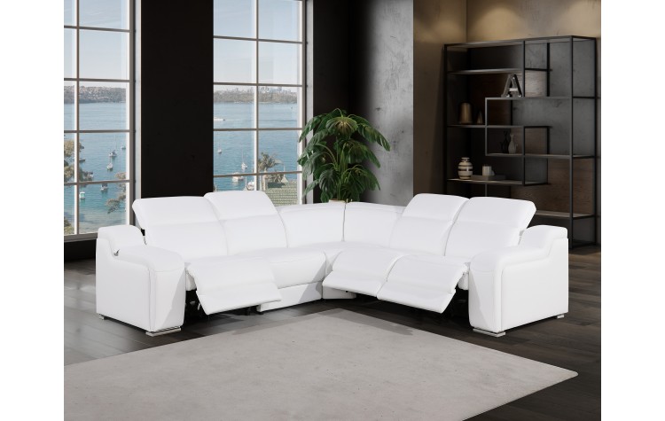 1116 - 5-PC White Italian Leather Sectional Sofa w/ 3 Power Recliners