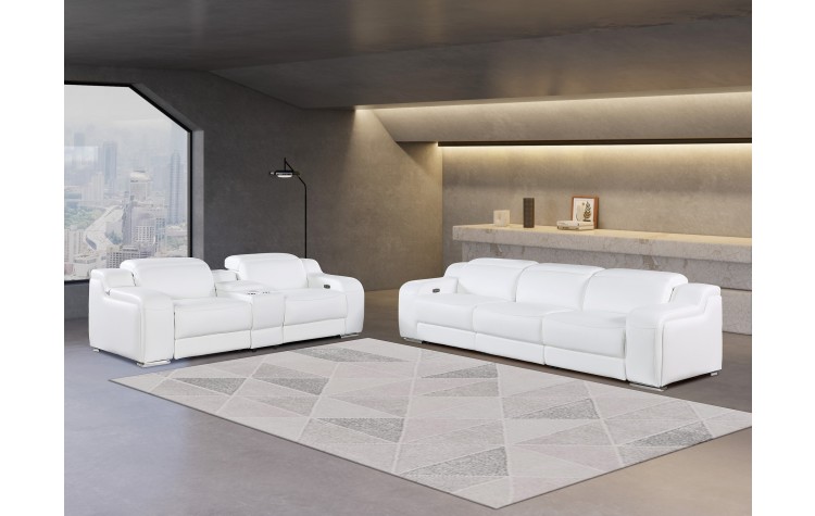 1116 DivanItalia White 6-Piece Modular Power Reclining Sofa and Loveseat Set with Power Headrests - Top Grain Italian Leather