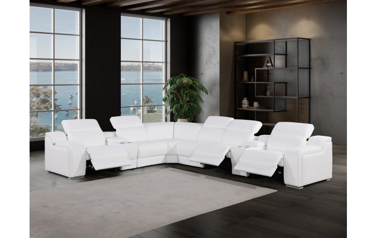 1116 - 8-PC White Italian Leather Sectional Sofa w/ 3 Power Recliners