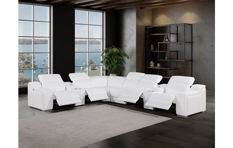 1116 - 8-PC White Italian Leather Sectional Sofa w/ 4 Power Recliners