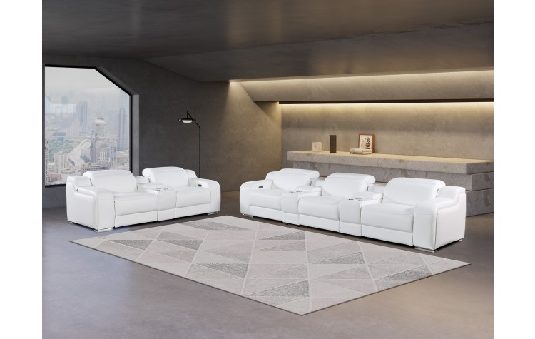 1116 DivanItalia White 8-Piece Modular Power Reclining Sofa Set with Power Headrests – Top Grain Italian Leather