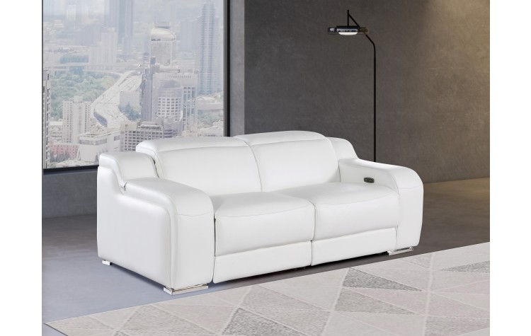 1116 DivanItalia White Top Grain Italian Leather Loveseat with Power Headrest