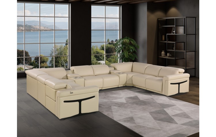1126 DivanItalia Beige 10-Piece Sectional with 4 Power Recliners and Power Headrests
