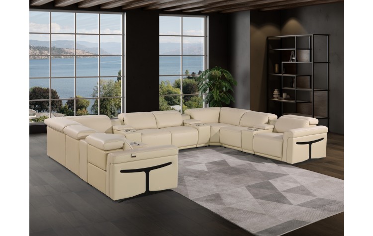 1126 DivanItalia Beige 12-Piece Sectional with 4 Power Recliners and Power Headrests