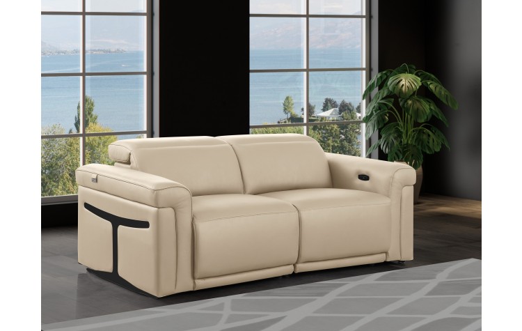 1126 DivanItalia Beige Top Grain Italian Leather Loveseat with Power Headrest