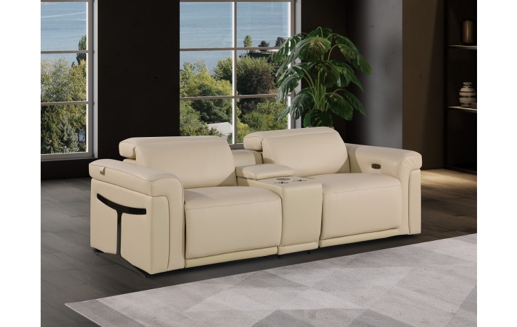 1126 DivanItalia Beige Modular Power Reclining Loveseat with Power Headrest
