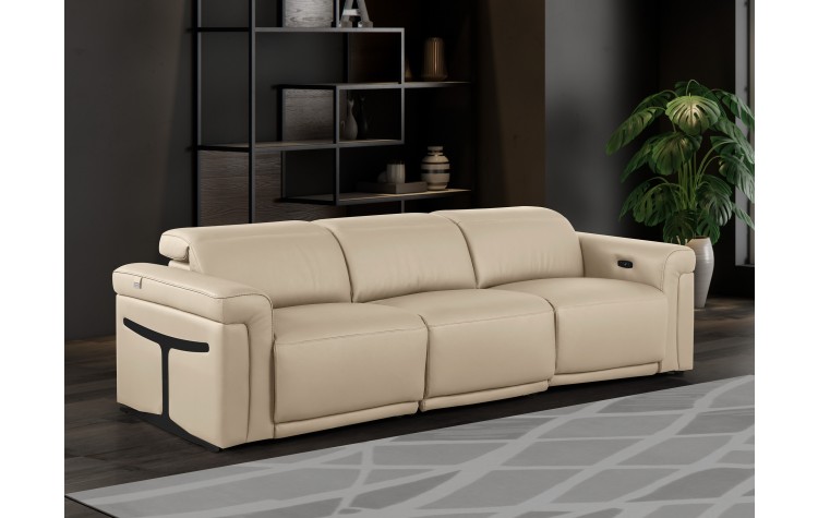 1126 DivanItalia Beige Top Grain Italian Leather Power Reclining Sofa with Dual Recliners and Power Headrests