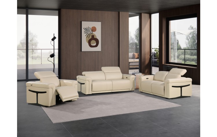 1126 - Top Grain Power Reclining Italian Beige Leather Sofa Set