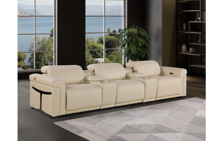 1126 DivanItalia Beige 5-Piece Power Reclining Sofa with Power Headrest in Top Grain Italian Leather