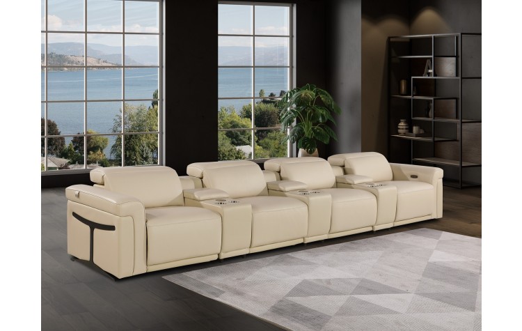 1126 DivanItalia Beige 7-Piece Power Reclining Sofa with Power Headrest in Top Grain Italian Leather