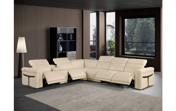 1126 - Top Grain Beige Italian Leather Sectional Sofa 7-Piece w/ 4 power recliners