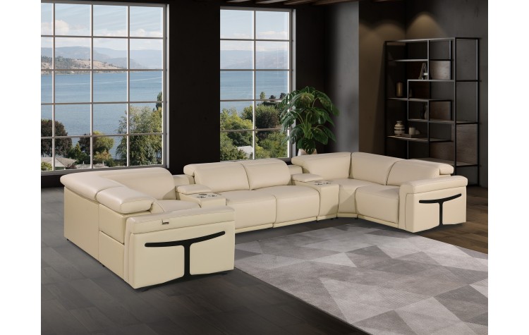 1126 DivanItalia Beige 8-Piece Sectional with 2 Power Recliners and Power Headrests