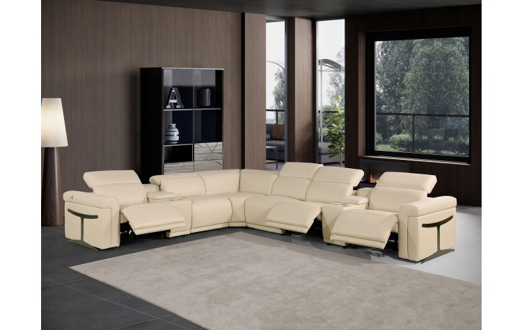 1126 - Top Grain Beige Italian Leather Sectional Sofa 8-Piece w/ 3 power recliners