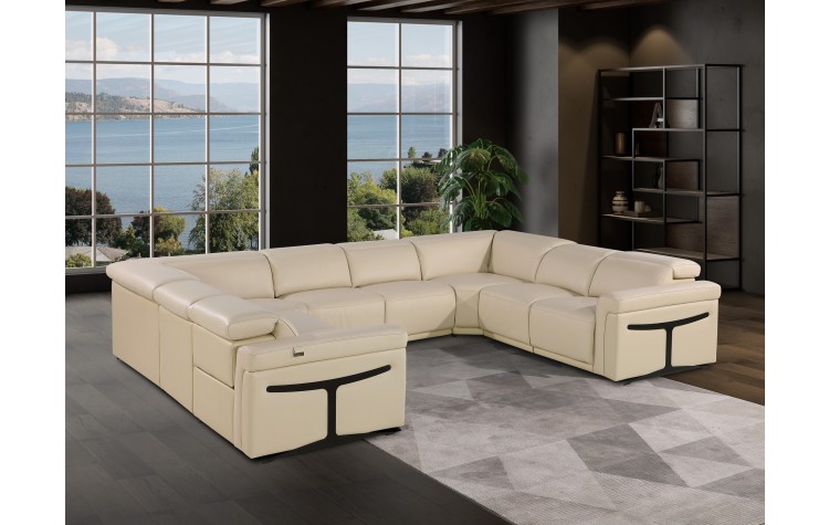 1126 DivanItalia Beige 8-Piece Sectional with 4 Power Recliners and Power Headrests (No Consoles)