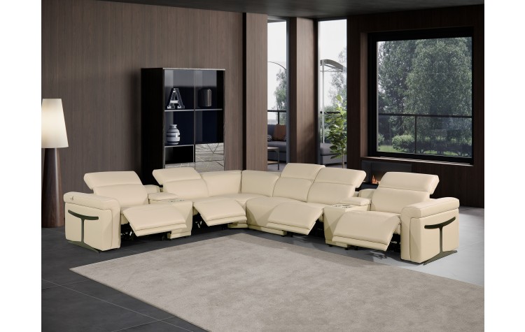 1126 - Top Grain Beige Italian Leather Sectional Sofa 8-Piece w/ 4 power recliners