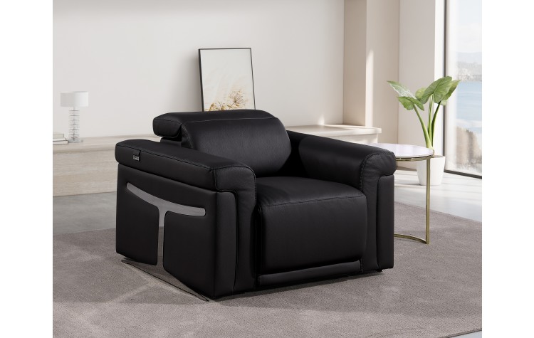1126 DivanItalia Beige Top Grain Italian Leather Power Reclining Chair with Power Headrest