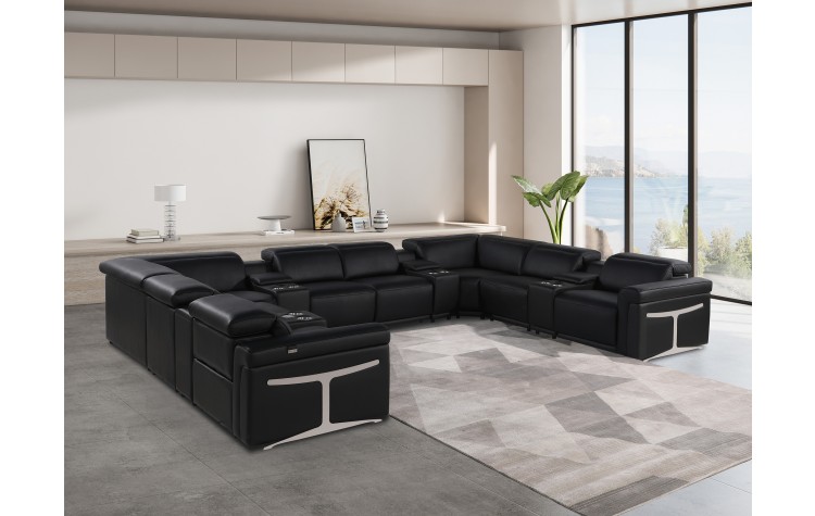 1126 DivanItalia Black 12-Piece Sectional with 4 Power Recliners and Power Headrests