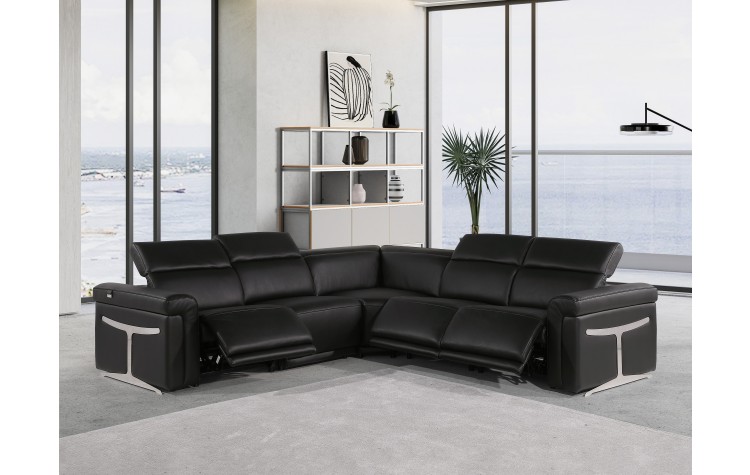 1126 - Top Grain Italian Leather Sectional Sofa 5-Piece w/ 3 power recliners Black