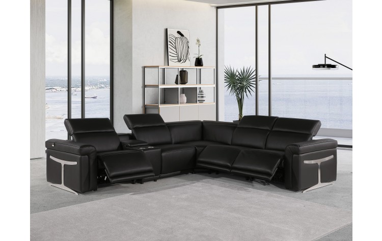 1126 - Top Grain Italian Leather Sectional Sofa 6-Piece w/ 3 power recliners Black