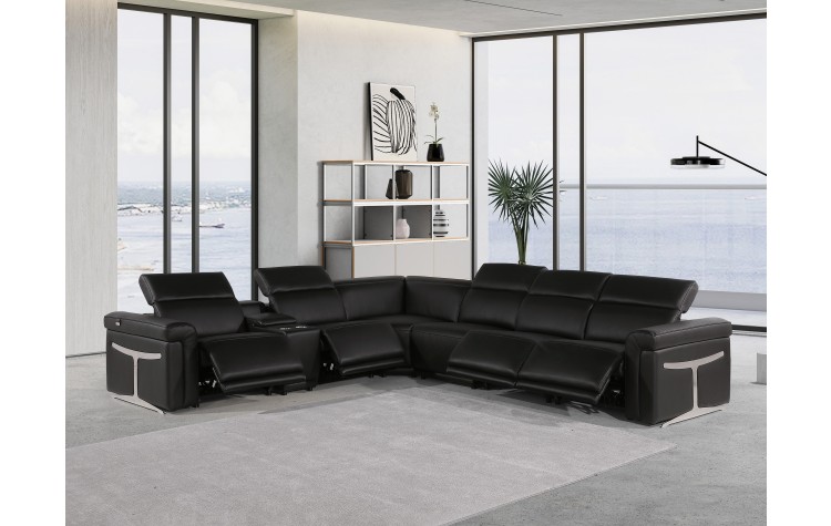 1126 - Top Grain Italian Leather Sectional Sofa 7-Piece w/ 4 power recliners Black
