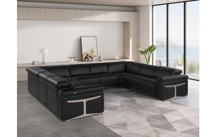 1126 DivanItalia Black 8-Piece Sectional with 4 Power Recliners and Power Headrests (No Consoles)