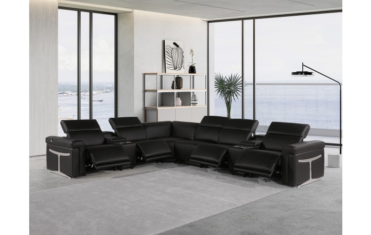 1126 - Top Grain Italian Leather Sectional Sofa 8-Piece w/ 4 power recliners Black