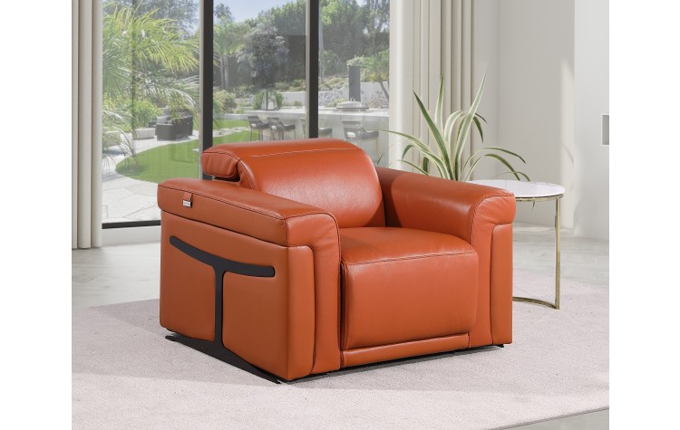 1126 DivanItalia Beige Top Grain Italian Leather Power Reclining Chair with Power Headrest